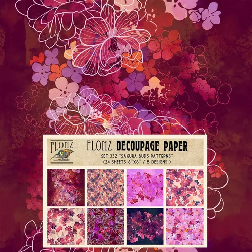Miniatura 4 de Decoupage - Paquete de papel (24 hojas de 6 x 6 pulgadas), diseño de flores de amapola FLONZ, estilo vintage, sin costuras, para decoupage, cuatro