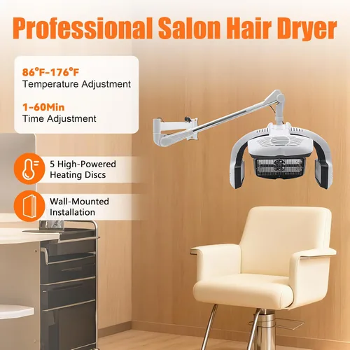 Miniatura 2 de Secador de pelo profesional multifunción, secador de peluquería de alta potencia de 1500 W con 5 discos térmicos y brazo ajustable giratorio