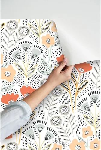 Miniatura 3 de Papel tapiz para despegar y pegar, diseño de flores de color naranja, papel pintado extraíble personalizado Spoonflower