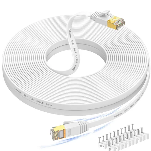 Miniatura 10 de Folishine Cable Ethernet de 25 pies, compatible con cable de Internet de diseño plano de alta velocidad Cat 8/Cat 7, cable de red RJ45 blindado