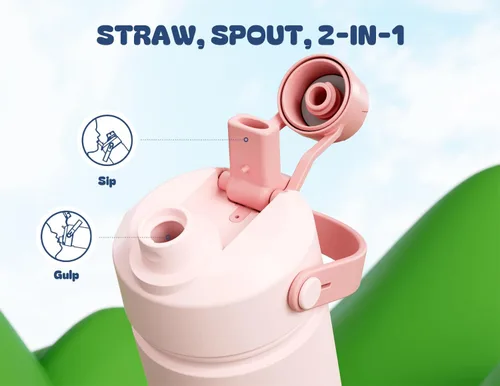 Miniatura 3 de POWCAN - Botella de agua con aislamiento de 18 onzas, con tapa de boquilla y pajilla 2 en 1, fría 24 horas, a prueba de fugas, apta para portavasos