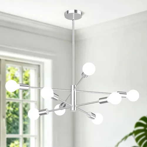 Miniatura 14 de Candelabros Sputnik Modernos para Comedor, Altura Ajustable Semi Empotrado Negro y Dorado Candelabro Lámpara de Techo Montaje 6 Luces Mediados