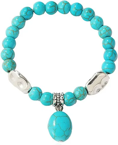LETAJOY Turquoise Bracelet for Women,Healing Crystal Stone Stretch Round Bead Bracelets for Women Men Jewelry