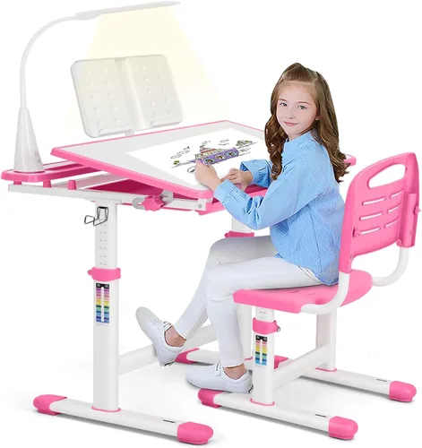 Miniatura 9 de Juego de escritorio y silla de estudio para niños de Artist hand, mesa de estudio y escritura ajustable para niñas, con gran pizarra de escritura