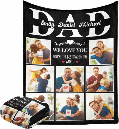 Miniatura 10 de Manta personalizada para el Día del Padre de parte de los niños, manta personalizada con fotos de Best Dad Ever, regalo de cumpleaños para papá