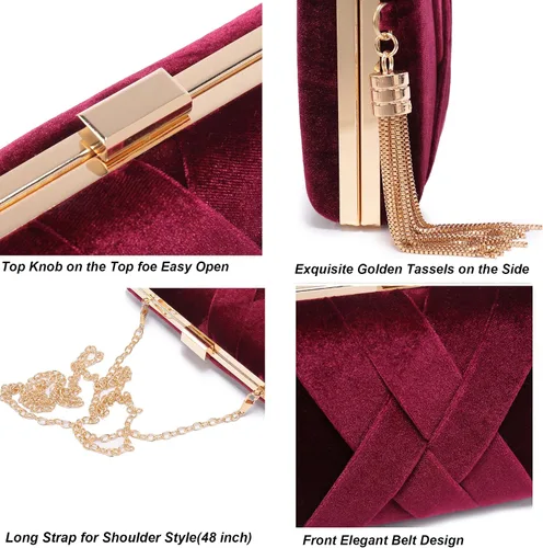 Miniatura 5 de CARIEDO Bolso de noche para mujer, bolso de mano de tela de terciopelo para novia, para boda, baile de graduación, salida nocturna y fiesta