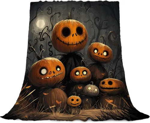 Miniatura 10 de YeeJu Manta de Halloween de calabaza espeluznante vintage para bebé y mascota, acogedora, suave y mullida, manta de forro polar de felpa para sofá