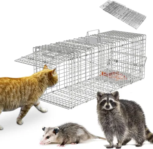 Miniatura 18 de TeqHome Trampa de jaula humana para ratas de 2 puertas, jaula de metal para animales vivos, pequeñas jaulas para roedores de liberación de capturas