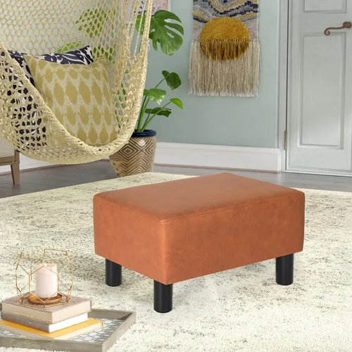 Miniatura 6 de Mini reposapiés otomano de 15.7 pulgadas, reposapiés acolchado de piel sintética con patas de madera maciza, reposapiés rectangular moderno