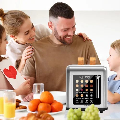 Miniatura 9 de Tostadora de 2 rebanadas con pantalla táctil, tostadoras de acero inoxidable con temporizador digital, tostadoras de 2 ranuras, 8 ajustes de sombra