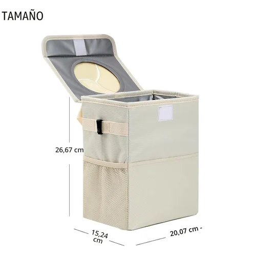 Miniatura 2 de AOKJOY Basurero para automóvil con tapa a prueba de fugas, bote de basura para vehículo, 3 bolsillos de almacenamiento, colgante, bolsa de basura