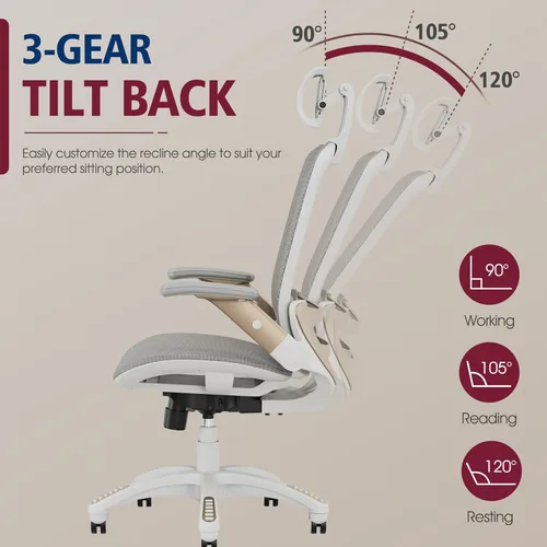 Miniatura 7 de GABRYLLY Silla de Oficina Ergonómica, Silla de Escritorio de Respaldo Alto para el Hogar con Reposacabezas, Brazos Abatibles, Bloqueo de Inclinación