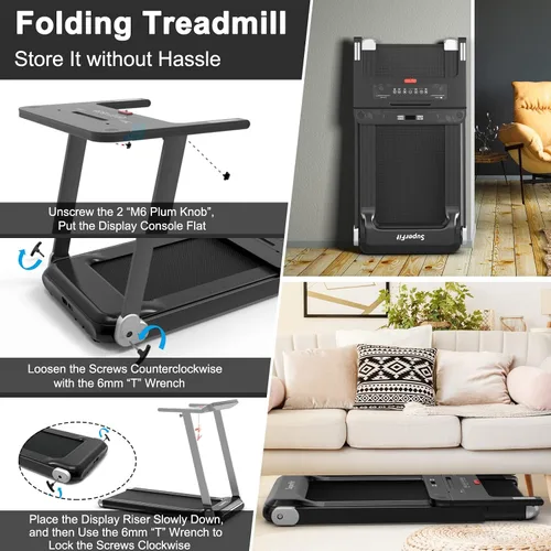 Miniatura 6 de Goplus Caminadora plegable, cinta de correr compacta superfit con control de aplicación, altavoz de dientes azules, 12 programas preestablecidos