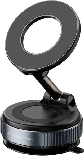 R&B Goods Soporte magnético para teléfono MagSafe (imanes de rubidio), negro, aleación de zinc, 3 ejes ajustables, succión al vacío, diseño plegable