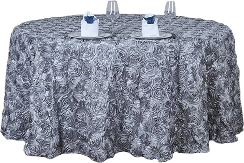 Miniatura 5 de Mantel de satén 3D con rosetas elevadas para fiestas, camino de mesa para bodas, fiestas, comedor, mantelería, manteles redondos de 47 pulgadas