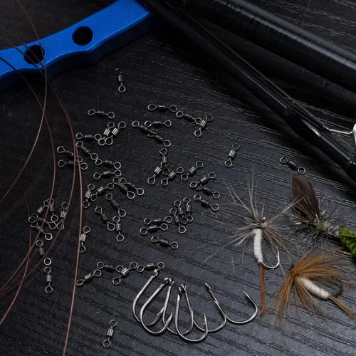Miniatura 8 de Dr.Fish Paquete de 50 anillos giratorios de pesca con mosca, anillos sólidos de alta resistencia, conectores de línea de gancho, accesorios de pesca