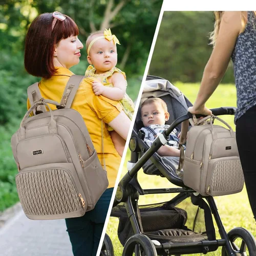 Miniatura 2 de Mochila para pañales Qualyphant - Bolsa de pañales extra grande para dos niños gemelos (expandible 30-38L) - Mochila de viaje para bebé con marrón