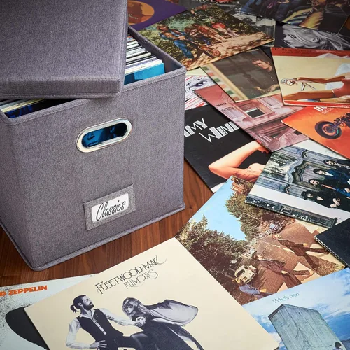 Miniatura 5 de ZICOTO Caja Decorativa de Almacenamiento de Discos de Vinilo para Más de 50 Discos Sencillos - Soporte de LP Robusto y Fácil de Transportar con Tapa