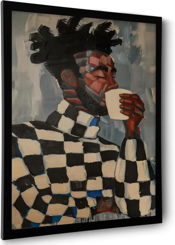 Arte de pared enmarcado en lienzo afroamericano negro y blanco, personas abstractas, pintura, imágenes, decoración de pared, moda, moderno, hombre