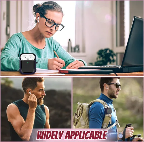 Miniatura 7 de ORIbox Funda protectora que absorbe los golpes compatible con AirPods 1 y AirPods 2, cuerpo completo resistente con llavero para AirPods, azul