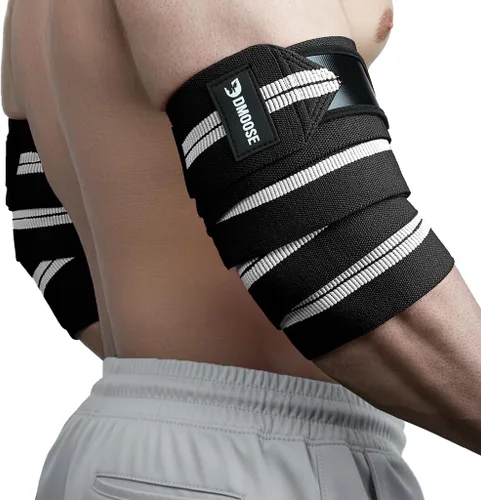 Miniatura 10 de DMoose Fitness Elbow Wraps for Weightlifting (Pair) - 40'' Adjustable Strap for Gym Workout & Bench Press, Compression Elbow Sleeves for Tendonitis