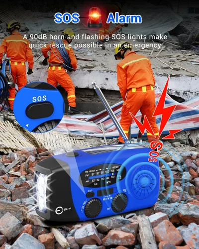 Miniatura 4 de Esky Radio de emergencia con manivela y 3 linternas LED, radio meteorológica portátil AM/FM/NOAA con cargador de teléfono de 2000mAh, radio