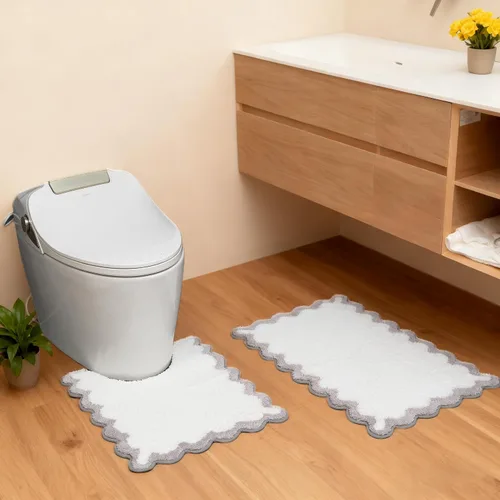 Miniatura 22 de ORTIGIA Pequeña y Linda Alfombra de Baño con Volados, Alfombras de Baño de Microfibra de Lujo en Blanco y Rosa, Antideslizante, Lavable, de Secado