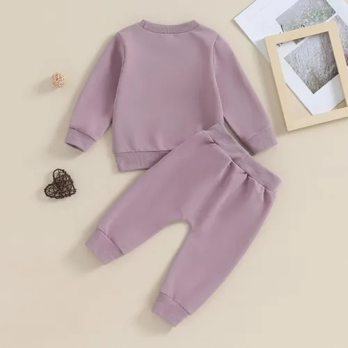 Miniatura 26 de Conjunto de 2 piezas de ropa de otoño para bebé y niña, sudadera de manga larga con cuello redondo y pantalones deportivos, conjunto de traje