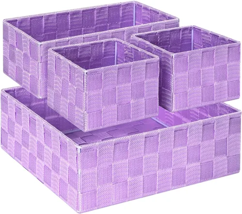 Miniatura 16 de Posprica Caja de almacenamiento tejida, cubo, cesta, contenedor, organizador divisor para cajón, armario, estante, aparador (blanco)