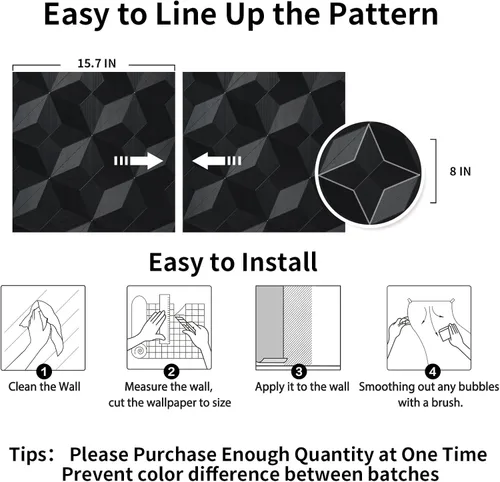Miniatura 8 de Papel Tapiz 3D Despegar y Pegar Papel de Contacto Negro 15.7'' X 118'' Papel de Pared Amigable para Inquilinos Papel Tapiz PARA Gabinetes y Cajones