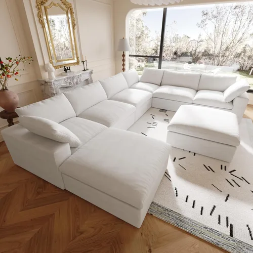 Miniatura 10 de Sofá seccional modular Cloud, sofá en forma de U con relleno de plumón para sala de estar, juegos de sala de estar de 8 plazas extragrandes