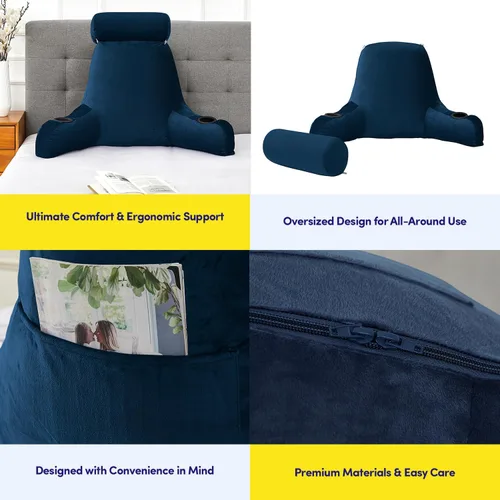 Miniatura 6 de Almohada de lectura extra grande máxima comodidad y apoyo para reposo en cama con portavasos