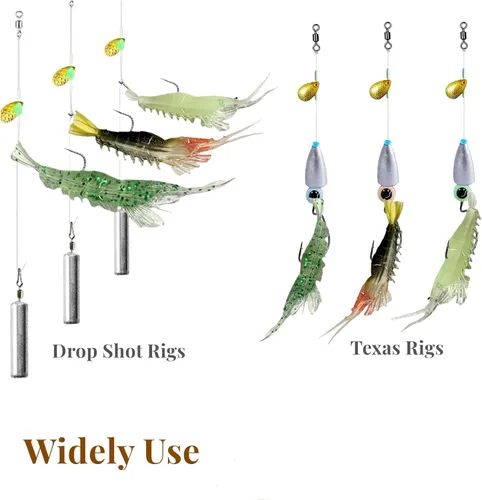 Miniatura 3 de Juego de 30 señuelos de plástico suave para pesca de simulación, juego de señuelos de camarón Lumionous, tamaño universal de 3.2 pulgadas, 1/8 Lumous