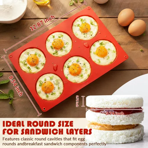Miniatura 5 de HKNMTT Molde redondo de silicona para hornear, molde grande poco profundo para hamburguesas, 12 cavidades, paquete de 2 unidades para sándwich