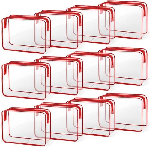 Miniatura 14 de TISRATOK 12 piezas Bolsa de maquillaje transparente para mujeres con cremallera, estuche de aseo aprobado por la TSA, bolsa de cosméticos a granel