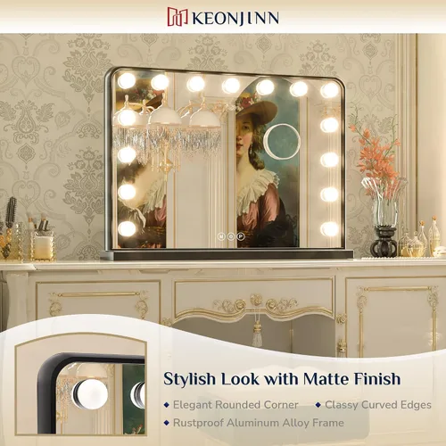 Miniatura 30 de Keonjinn Espejo de tocador Hollywood con luces y altavoz Bluetooth, 15 bombillas reemplazables, espejo de maquillaje con 2 bombillas de repuesto, 3