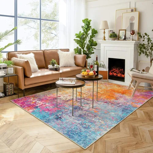 Miniatura 37 de Lahome Alfombra Redonda Abstracta Moderna de 6 pies - Alfombras Circulares Grandes Rojas de 6x6 para Sala de Estar, Dormitorio, Comedor, Tapete