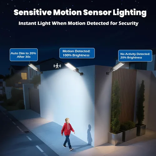 Miniatura 4 de Farolas solares impermeables para exteriores, 9000 W, gran iluminación comercial de estacionamiento con sensor de movimiento y control remoto