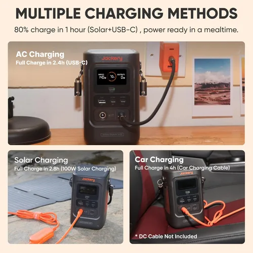Miniatura 6 de Jackery Explorer - Banco de energía 240D, estación de energía portátil LiFePO4 de 80,000 mAh, salida de CC de 200 W, carga rápida de 1 hora
