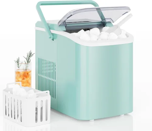 Miniatura 13 de DUMOS Máquina de hielo para encimera con asa, máquina de hielo portátil de 26 libras/24 horas, 9 cubos de bala listos en 6 minutos, autolimpiante
