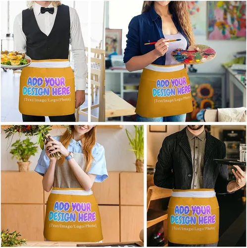 Miniatura 63 de AXKEUDO Delantal personalizado con bolsillos, delantales de cintura para camarera para cocinar en casa, restaurante, servir trabajo