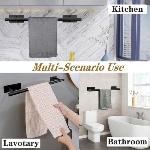 Miniatura 8 de Barra de Toalla de Baño Autoadhesiva, Barras de Toalla de Acero Inoxidable para Baño Adhesivas y Montadas en la Pared, Soporte de Toalla Resistente
