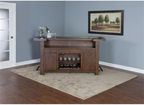 Miniatura 6 de Pemberly Row Unidad de Bar Independiente de Madera Estilo Granja de 78", Estante para Copas de Vino, Gabinetes de Almacenamiento, para Cocina