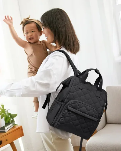 Miniatura 6 de LOVEVOOK Mochila pequeña para pañales, mini bolsa de bebé para niña y niño con cambiador, mochila para pañales para mamá papá con hebillas para Negro
