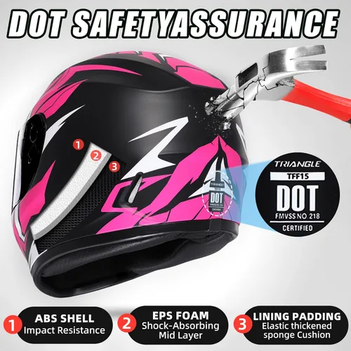 Miniatura 2 de TRIANGLE Casco de motocicleta de cara completa aprobado por DOT, casco de carreras de bicicleta de calle para hombres y mujeres con viseras tintadas