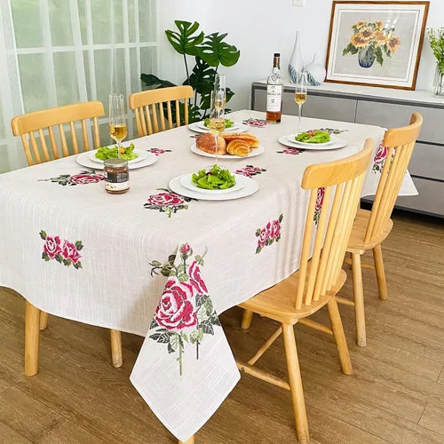 Miniatura 33 de Mantel bordado para decoración de encaje a prueba de polvo, sin arrugas, lavable, floral, rectangular, para cocina, comedor, vacaciones, cumpleaños