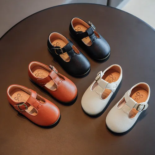 Miniatura 3 de Zapatos de vestir de cuero Mary Janes con correa en T para niñas pequeñas