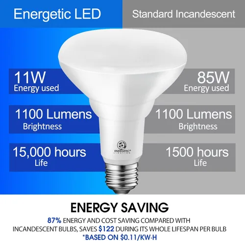 Miniatura 5 de Energetic Paquete de 6 Bombillas LED BR30, Luces de Inundación para Interiores 1100LM, 11W (Equivalente a 85W), Regulables, Blanco Suave 2700K, Base
