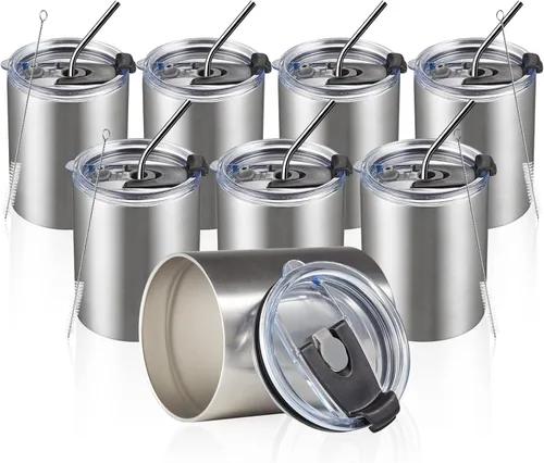 Miniatura 16 de MEWAY Paquete de 8 tazas reutilizables aisladas de acero inoxidable de 12 onzas, taza de café duradera de doble pared, capa en polvo, para café