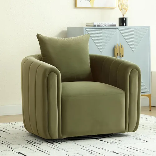 Miniatura 10 de ANJ Juego de 2 sillas giratorias de barril con almohada regordeta, silla decorativa de terciopelo holandés de canal moderno, cómodo sillón redondo